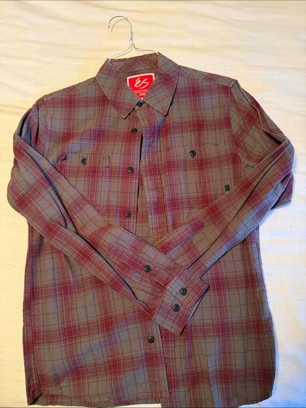 Men’s Red and gray Plaid Button-Up Shirt